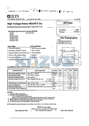IRFC250 datasheet - High Voltage Power MOSFET Die N-Channel Enhancement Mode High Ruggedness Series