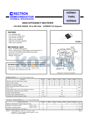 HER801 datasheet - HIGH EFFICIENCY RECTIFIER (VOLTAGE RANGE 50 to 400 Volts CURRENT 8.0 Amperes)
