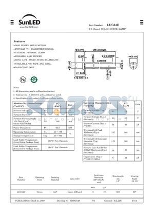 LUG34D datasheet - T-1 (3mm) SOLID STATE LAMP