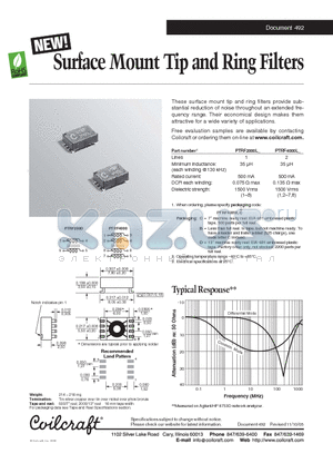 PTRF4000L datasheet - Surface Mount Tip and Ring Filters
