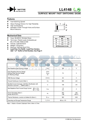 LL4148-T1 datasheet - SURFACE MOUNT FAST SWITCHING DIODE