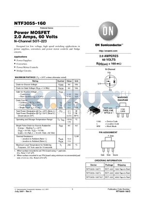 NTF3055-160 datasheet - Power MOSFET 2.0 Amps, 60 Volts N-Channel SOT-223