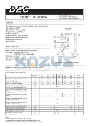 HER803 datasheet - CURRENT 8.0 Amperes VOLTAGE 50 to 600 Volts