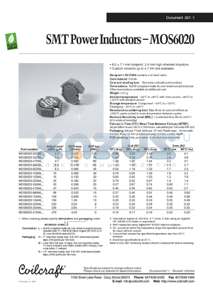 MOS6020-472ML datasheet - SMT Power Inductors