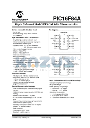 PIC16F84A-04/P datasheet - 18-pin Enhanced Flash/EEPROM 8-Bit Microcontroller