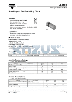 LL4150-GS18 datasheet - Small Signal Fast Switching Diode