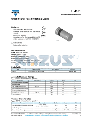 LL4151 datasheet - Small Signal Fast Switching Diode