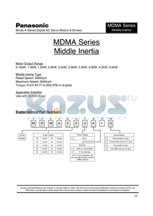 MDMA202A1H datasheet - Minas A Series Digital AC Servo Motors & Drivers