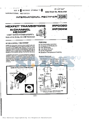 IRFD020 datasheet - HEXFET TRANSISTORS N-CHANNEL HEXDIP