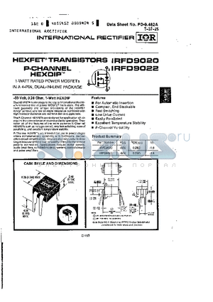 IRFD9022 datasheet - HEXFET TRANSISTORS P CHANNEL HEXDIP