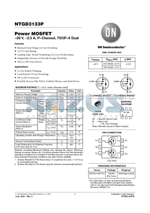 NTGD3133P datasheet - Power MOSFET −20 V, −2.5 A, P−Channel, TSOP−6 Dual