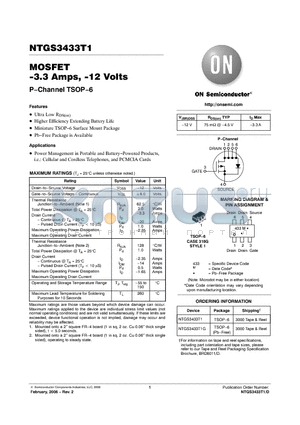 NTGS3433T1G datasheet - MOSFET -3.3 Amps, -12 Volts