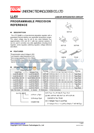 LL431G-AE3-R datasheet - PROGRAMMABLE PRECISION REFERENCE