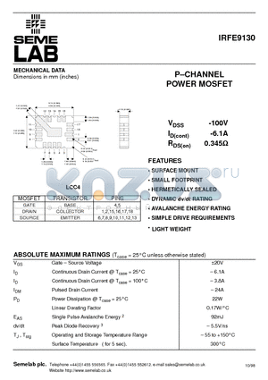 IRFE9130 datasheet - P-CHANNEL POWER MOSFET