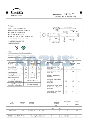 LUR11D14V datasheet - T-1 (3mm) SOLID STATE LAMP