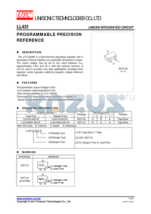 LL431NSG-AE3-R datasheet - PROGRAMMABLE PRECISION REFERENCE