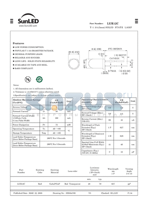 LUR12C datasheet - T-1 3/4 (5mm) SOLID STATE LAMP