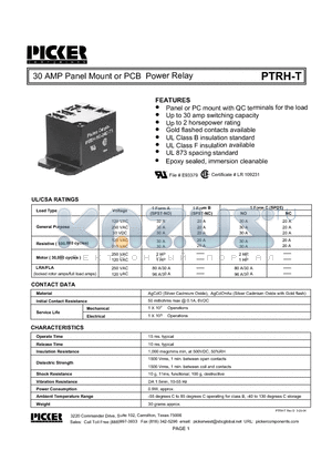 PTRH1B-12ST3 datasheet - 30 AMP Panel Mount or PCB Power Relay