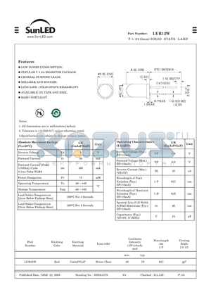 LUR12W datasheet - T-1 3/4 (5mm) SOLID STATE LAMP