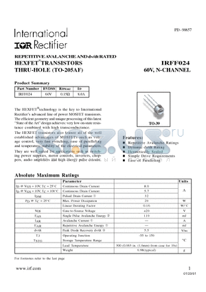 IRFF024 datasheet - 60V, N-CHANNEL