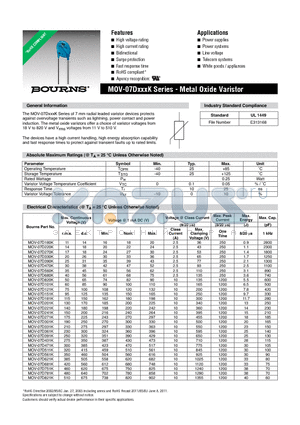 MOV-07D121K datasheet - Metal Oxide Varistor