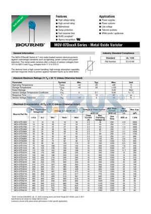 MOV-07D561K datasheet - Metal Oxide Varistor