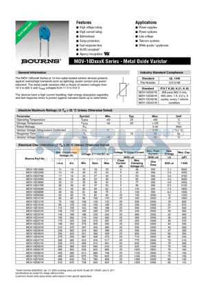 MOV-10D270K datasheet - MOV-10DxxxK Series - Metal Oxide Varistor