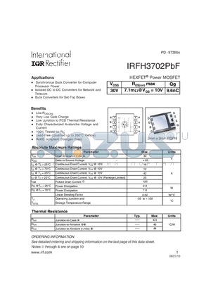 IRFH3702PBF datasheet - HEXFET Power MOSFET