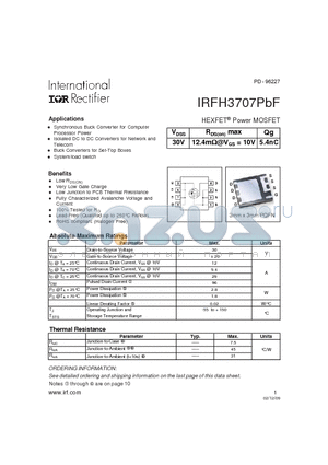 IRFH3707PBF datasheet - HEXFET Power MOSFET