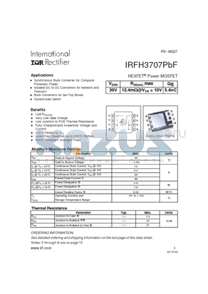 IRFH3707TRPBF datasheet - HEXFET Power MOSFET