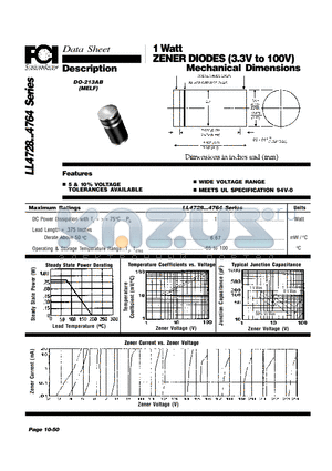 LL4729 datasheet - 1 Watt ZENER DIODES (3.3V to 100V) Mechanical Dimensions