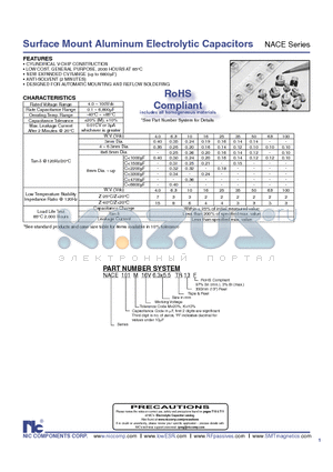 NACE0.1K100V6.3X6.3TR13F datasheet - Surface Mount Aluminum Electrolytic Capacitors