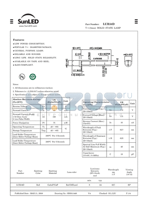 LUR34D datasheet - T-1 (3mm) SOLID STATE LAMP