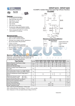 HERAF1603G datasheet - 16.0AMPS. Isolated Glass Passivated High Efficient Rectifiers