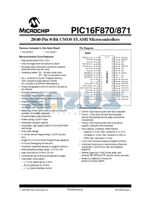 PIC16F871-I/P datasheet - 28/40-Pin 8-Bit CMOS FLASH Microcontrollers