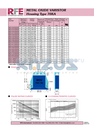 MOV-201KD53H datasheet - METAL OXIDE VARISTOR Housing Type 70KA