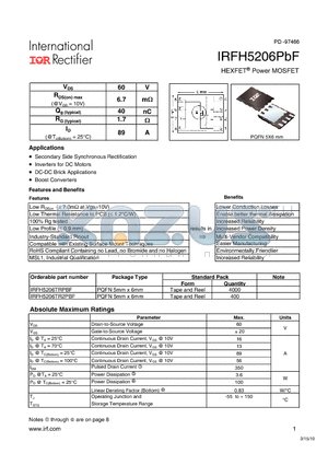 IRFH5206TRPBF datasheet - HEXFET Power MOSFET