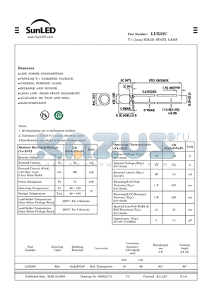 LUR39C datasheet - T-1 (3mm) SOLID STATE LAMP