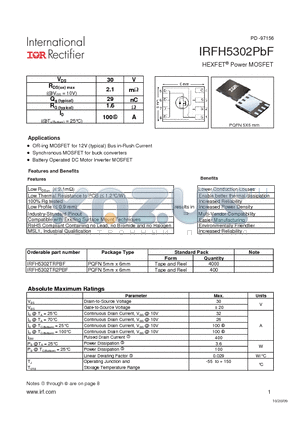 IRFH5302TR2PBF datasheet - HEXFET Power MOSFET