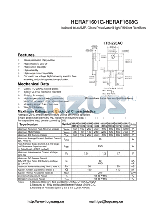 HERAF1607G datasheet - Isolated 16.0AMP. Glass Passivated High Efficient Rectifiers