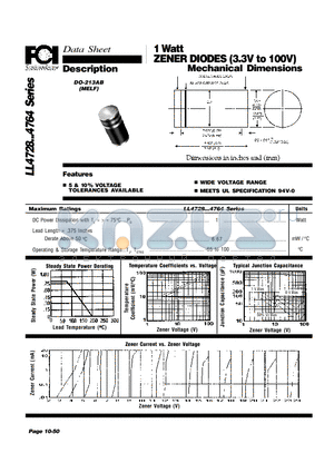 LL4748 datasheet - 1 Watt ZENER DIODES (3.3V to 100V) Mechanical Dimensions