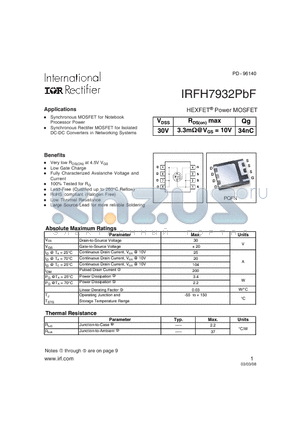 IRFH7932PBF datasheet - HEXFET Power MOSFET