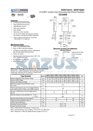 HERF1004G datasheet - 10.0AMPS. Isolated Glass Passivated High Efficient Rectifiers