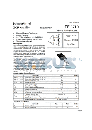 IRFI3710 datasheet - HEXFET Power MOSFET