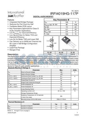 IRFI4019HG-117P datasheet - Integrated Half-Bridge Package