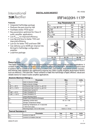 IRFI4020H-117P datasheet - DIGITAL AUDIO MOSFET