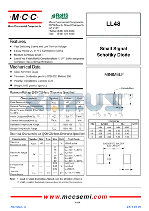 LL48 datasheet - Small Signal Schottky Diode