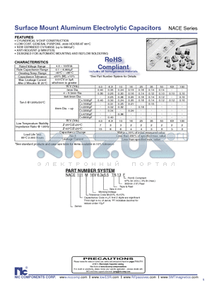 NACE0.22K100V4X5.5TR13F datasheet - Surface Mount Aluminum Electrolytic Capacitors