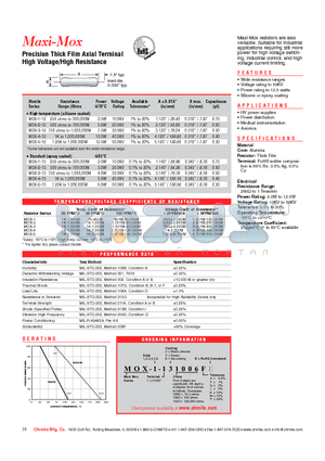 MOX-2-121006DE datasheet - Precision Thick Film Axial Terminal High Voltage/High Resistance