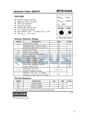 IRFI540A datasheet - Advanced Power MOSFET